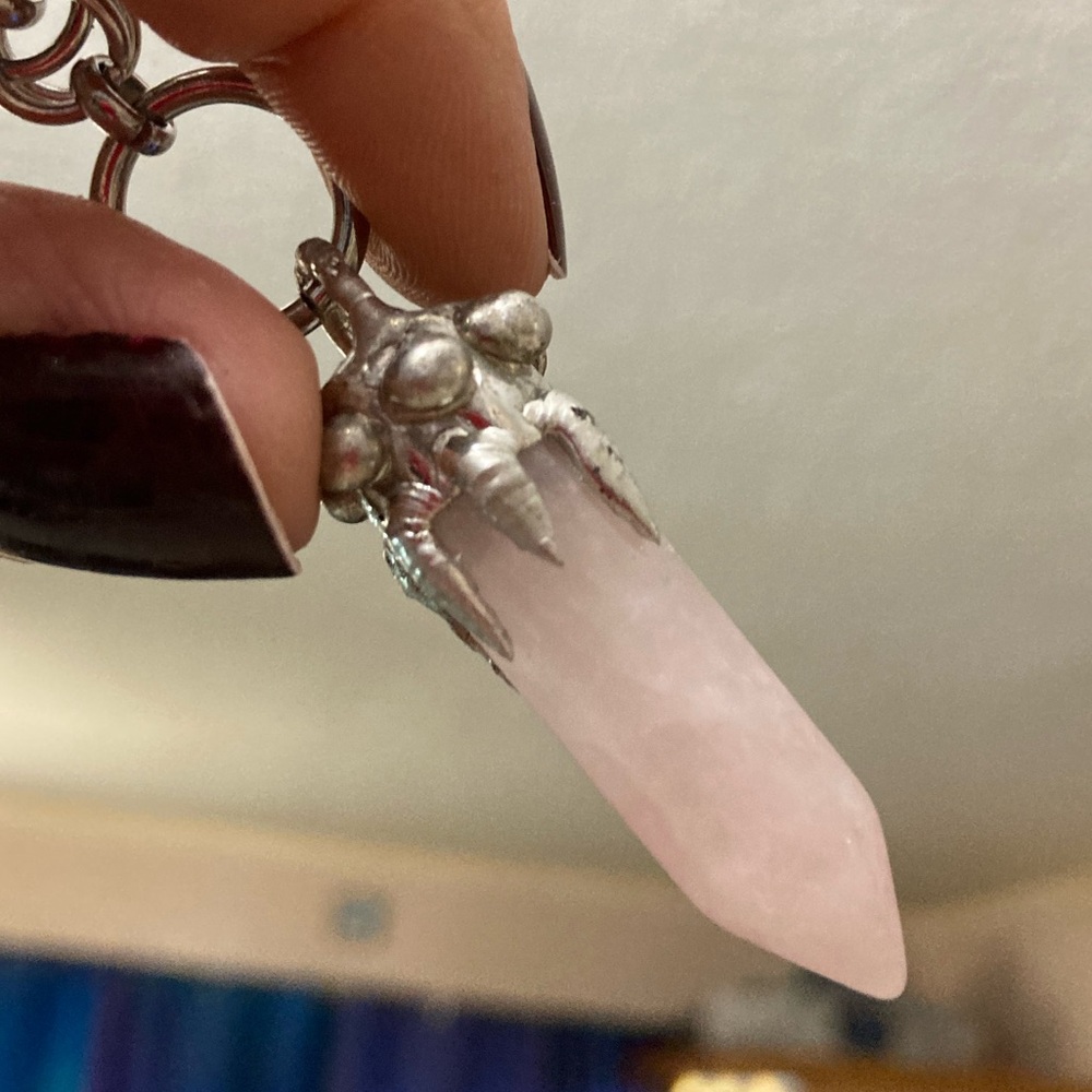 Genuine rose quartz bullet stainless steel maille celtic knot lariat Y necklace - Picture 7 of 16